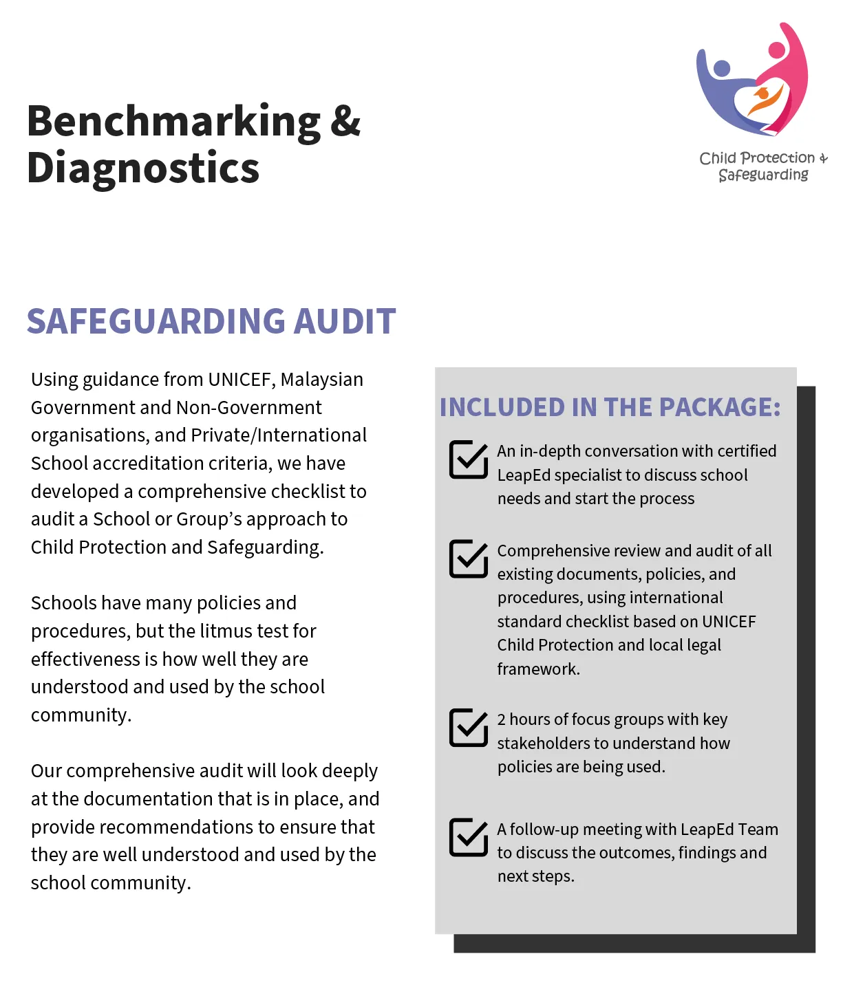 Benchmarking and Diagnostics service sheet: safeguarding audit