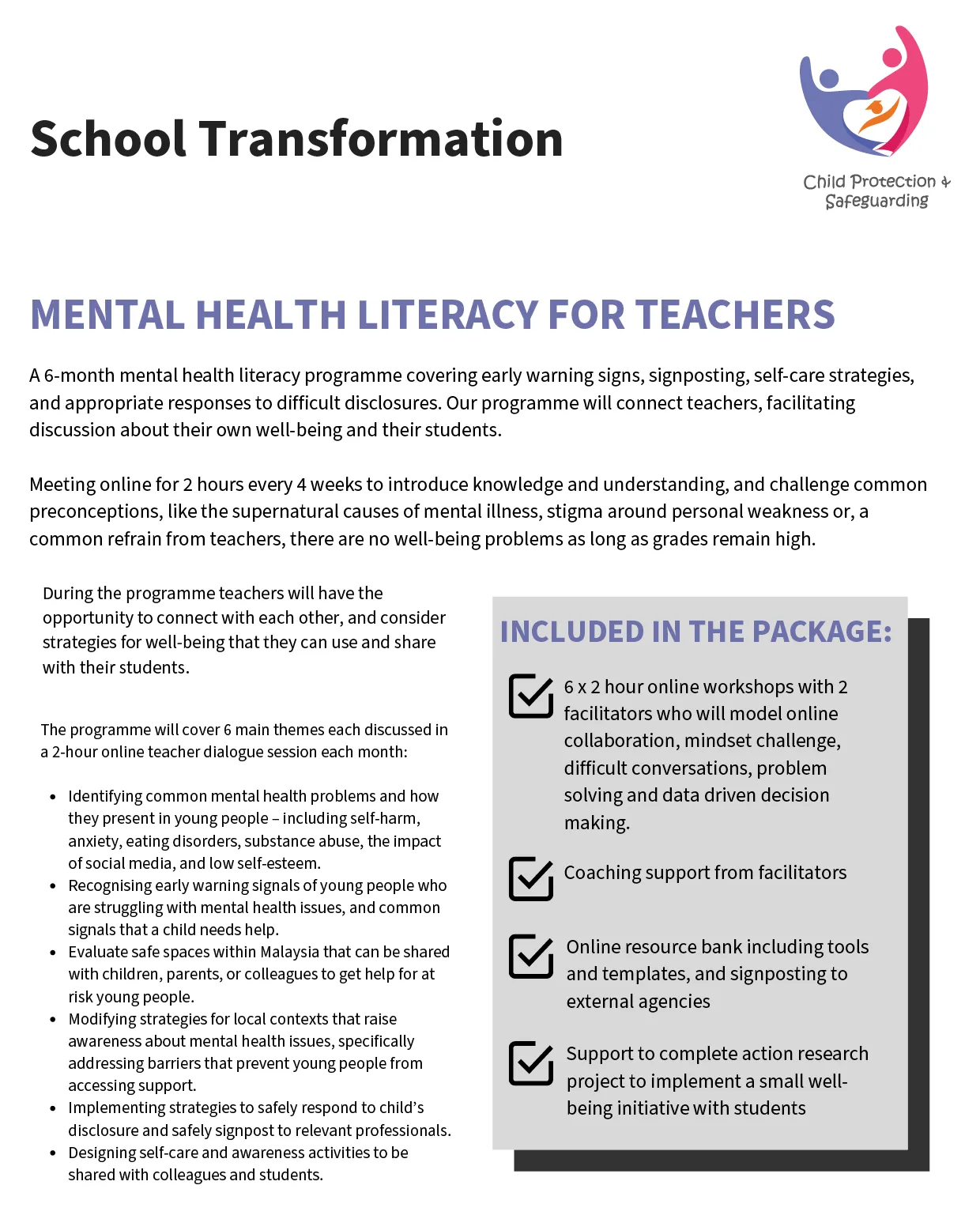 School Transformation service sheet: Mental Health Literacy for Teachers